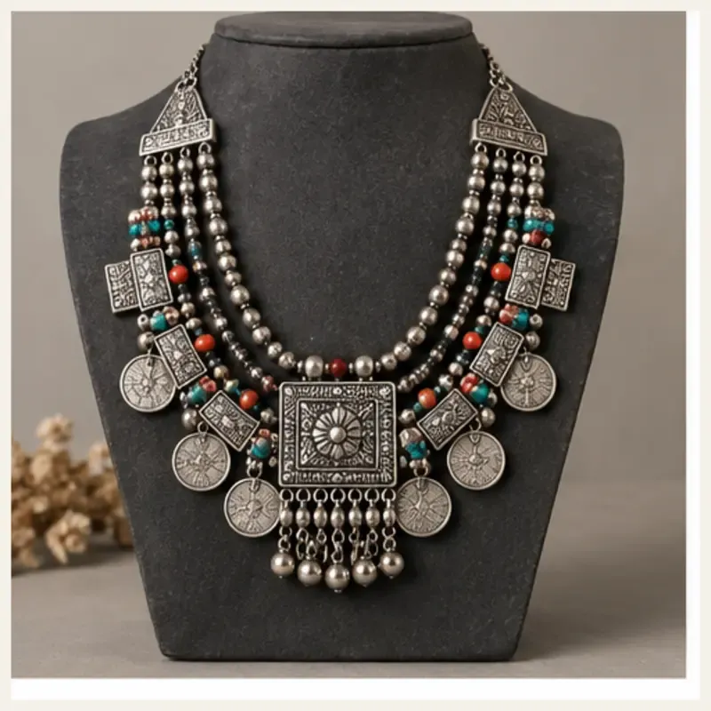 Pahadi Kinnauri-Style Tribal Necklace - Silver Tone