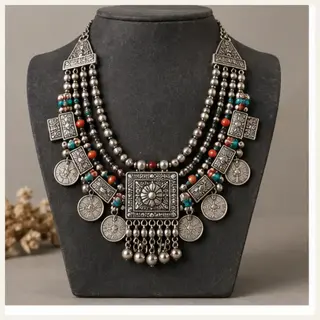 Pahadi Kinnauri-Style Tribal Necklace - Silver Tone