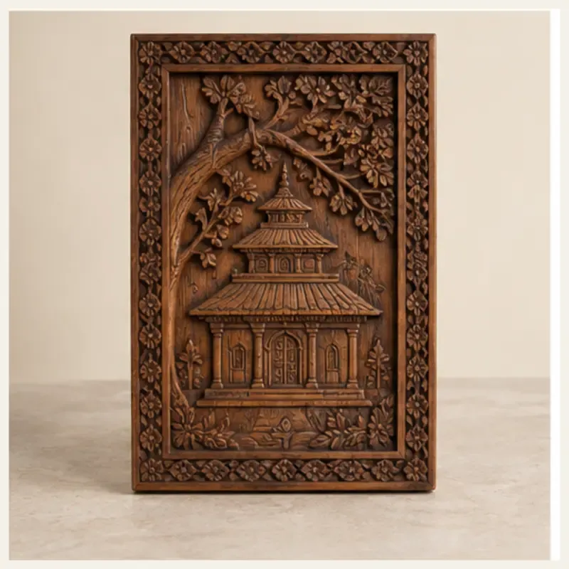 Pahadi Himalayan Wooden Temple Wall Panel