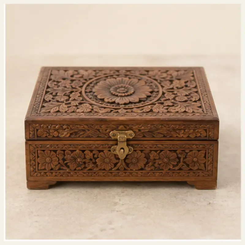 Pahadi Himalayan Cedar Carved Jewellery Box