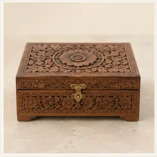 Pahadi Himalayan Cedar Carved Jewellery Box