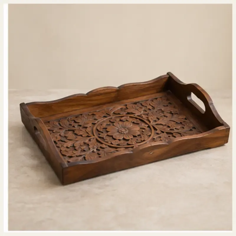 Pahadi Hand-Carved Wooden Serving Tray