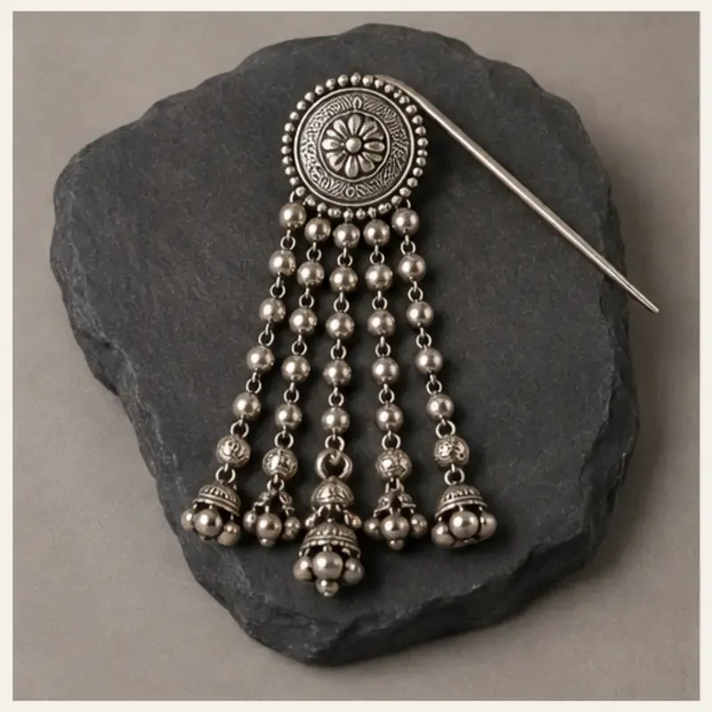 Pahadi Kinnauri-Style Hair Ornament - Silver Tone