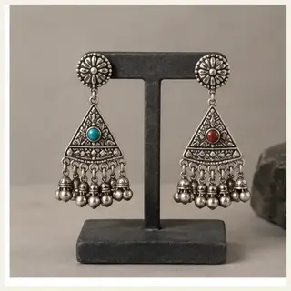 Pahadi Kinnauri Tribal Earrings - Silver Tone