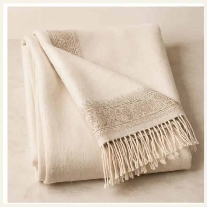 Pahadi Kashmir Fine Wool Shawl - Cream