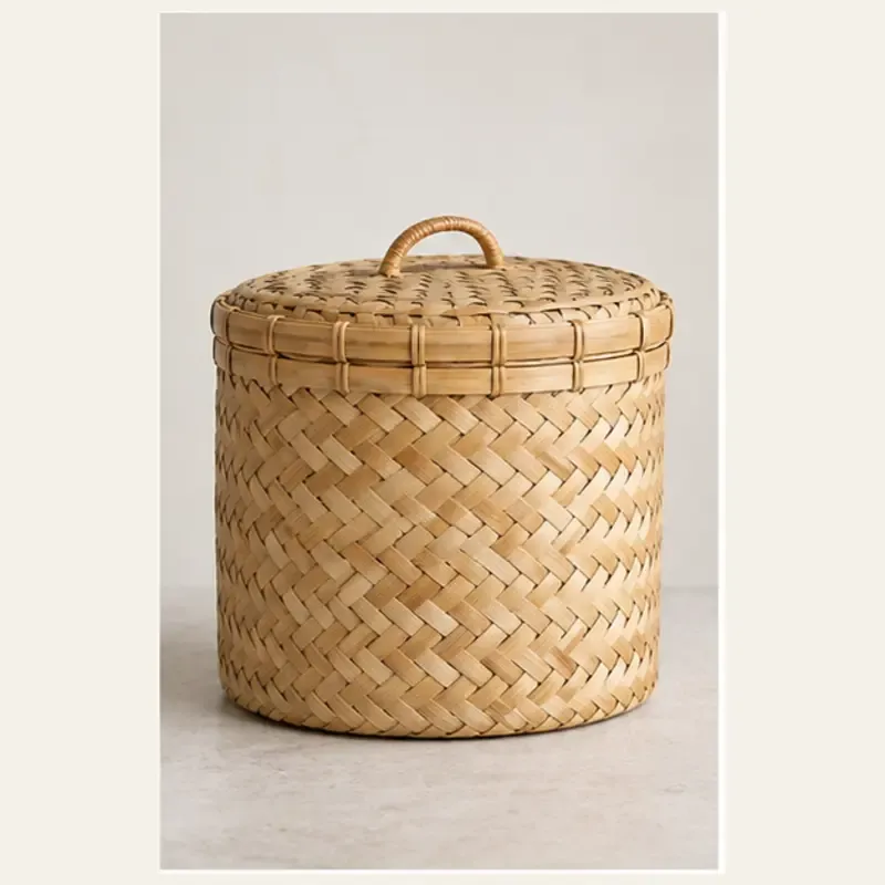 Pahadi Handwoven Ringal Storage Basket with Lid