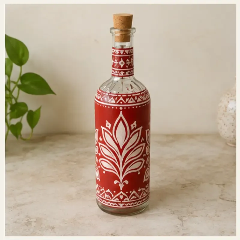 Pahadi Decorative Aipan Glass Bottle