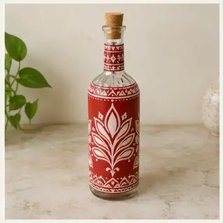 Pahadi Decorative Aipan Glass Bottle