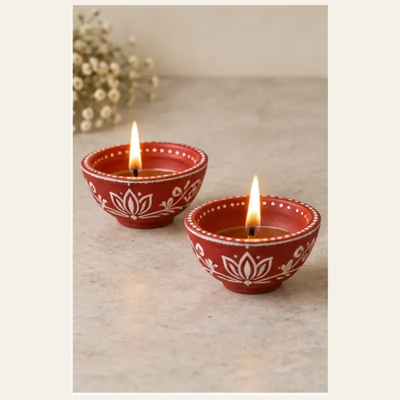 Pahadi Hand-Painted Aipan Diya Set