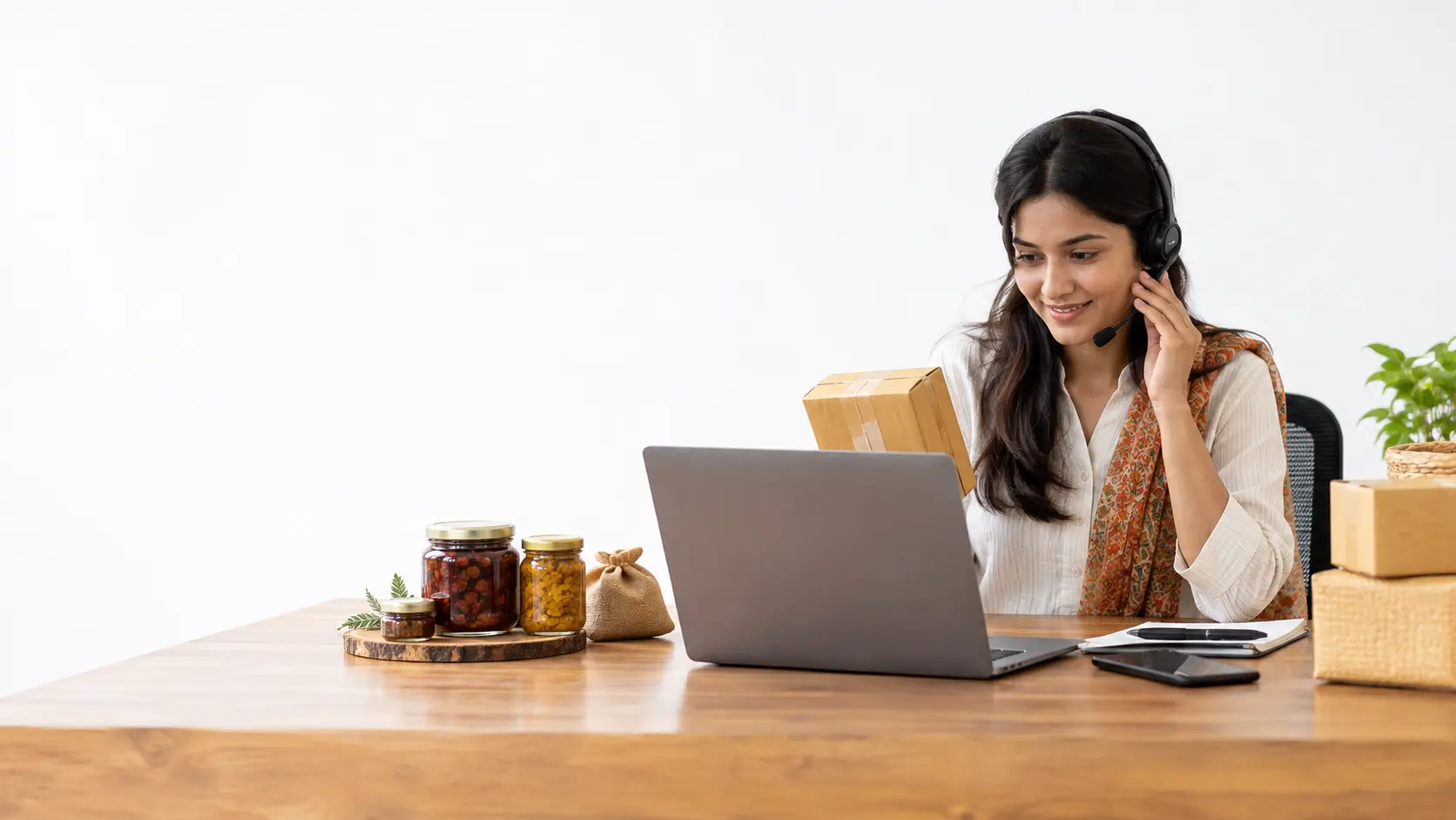 Support specialist helping a Pahad Ki Dukaan customer and seller